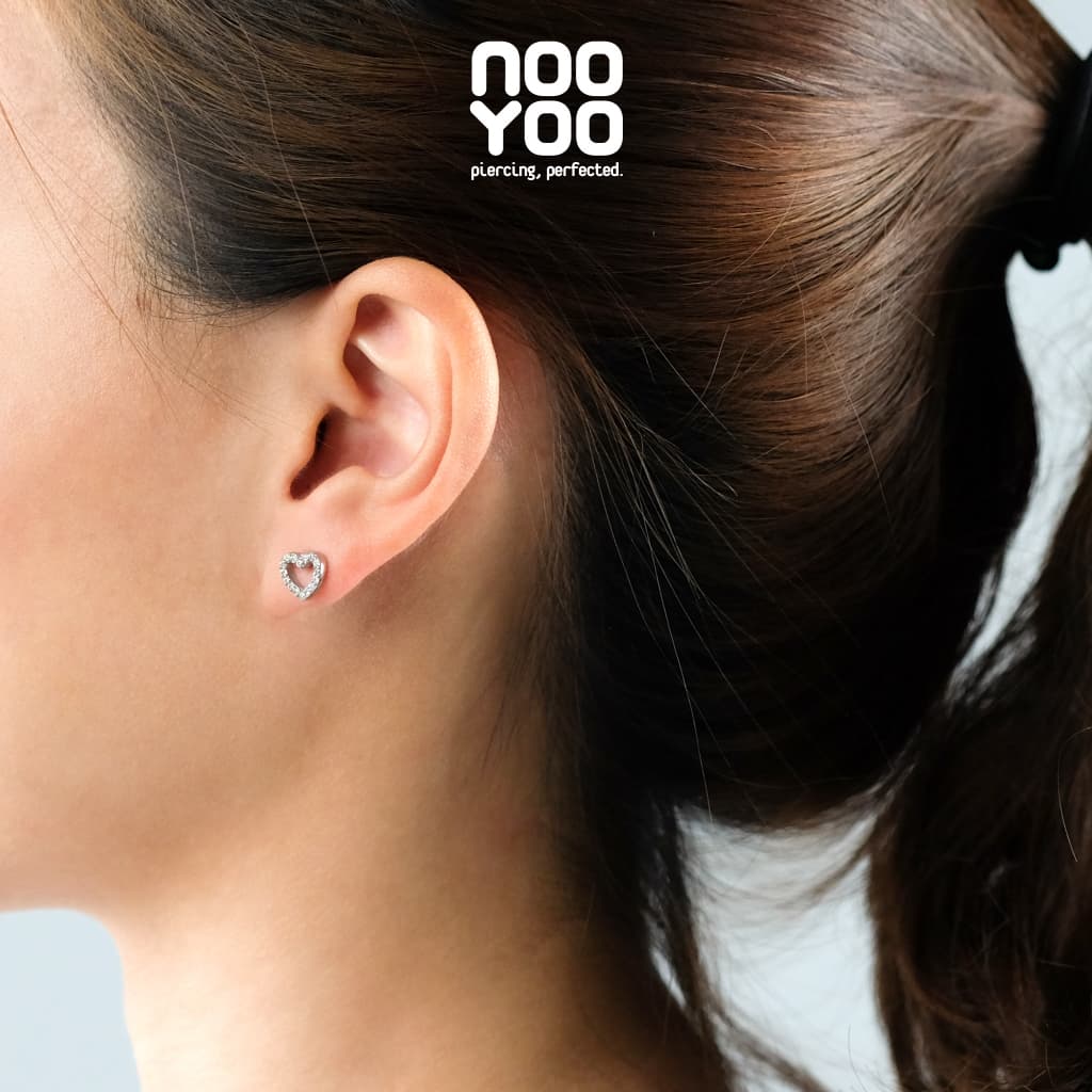 NooYoo ต่างหูสำหรับผิวแพ้ง่าย Lovely Heart with Crystal Surgical Steel รูปที่ 2