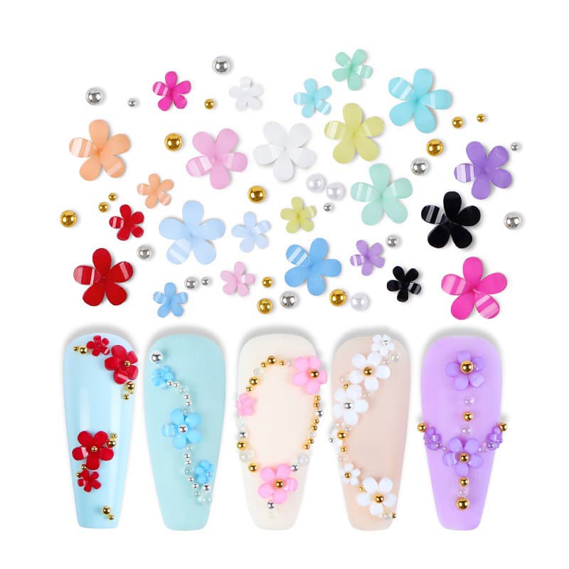 อะไหล่ดอกไม้สำหรับตกแต่งเล็บ DIY แบบคละสีอะไหล่เงิน-ทอง 6/ช่อง ในไทย รูปที่ 4
