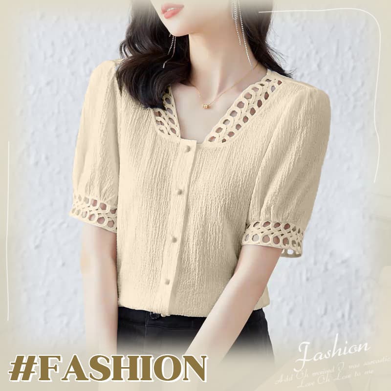FBAShop ใหม่มากแฟชั่น เสื้อยืดผู้หญิง คอวี แต่งกระดุมแถวเดียว สุดชิค สไตล์เกาหลี แฟชั่นฤดูร้อน มันเริ่ดมากๆเลยนะ รูปที่ 1