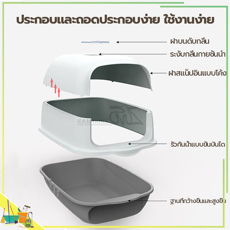 ห้องน้ำแมว กระบะทรายแมวขนาดใหญ่/กะบะทรายแมว ห้องน้ํากระต่าย/กระบะทรายแมวพกพา แถมพลั่วตักทรายแมวและถุงดับกลิ่น แยกกลิ่น รูปที่ 5