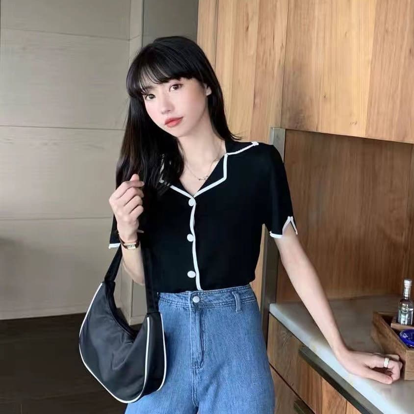 DODO* *เสื้อไหมพรมคอปก มีกระดุมหน้า ปลายแขนผ่าข้าง ใส่สวย แนวคุณหนู รูปที่ 6