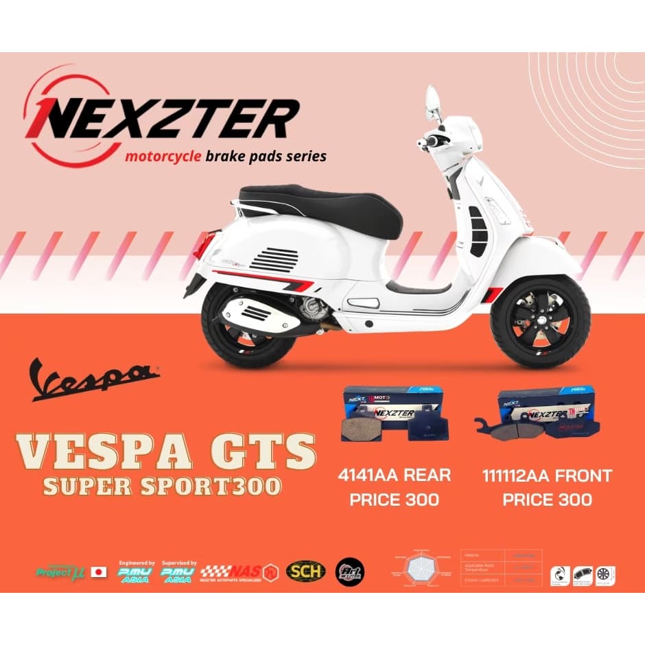111112AA NEXZTER ผ้าเบรคหน้า VESPA GTS iget,GTS 150 3V,GT,GTV,Primavera,Sprint,50,125,150,250,300 ผ้าเบรค ผ้าเบรก เวสป้า รูปที่ 3