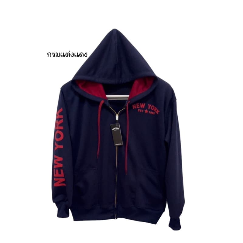เสื้อคลุม new york รุ่นสกรีนแขนซิปเหล็กสีทอง หมวก2ชั้น รูปที่ 4