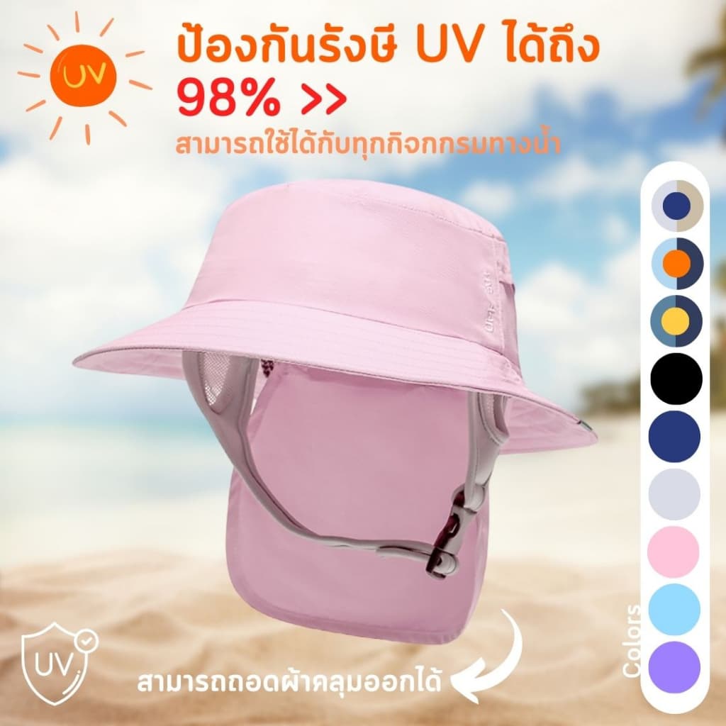 หมวกกีฬาทางน้ำทรง Bucket มีผ้าคลุมหลัง กันรังษี UVA/UVB หมวกเซิร์ฟ หมวกดำน้ำ และกิจกรรมกลางแจ้ง รูปที่ 2