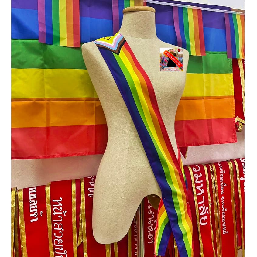 สายสะพายสีรุ้ง สายสะพายPride Lgbt Rainbow Sash สั่งทำสายสะพายสีรุ้งคิดคำได้เอง ไม่มีขั้นต่ำ รูปที่ 7