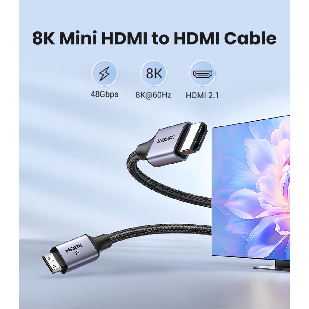 UGREEN รุ่น 15514 สาย Mini HDMI to HDMI 8K60Hz HDMI V2.1 หัวอลูมิเนียม สายยาว 1 เมตร รูปที่ 2