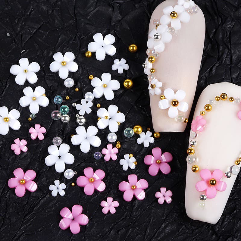 อะไหล่ดอกไม้สำหรับตกแต่งเล็บ DIY แบบคละสีอะไหล่เงิน-ทอง 6/ช่อง ในไทย รูปที่ 2