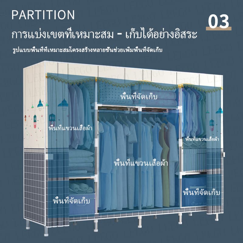 ตู้เสื้อผ้า 201 ซม. แข็งแรงและทนทานน้ำหนักของตู้เสื้อผ้าผ้าใบคือ 500 กก. กันน้ำและกันฝุ่นต้องมีการประกอบที่กำหนดเอง รูปที่ 5