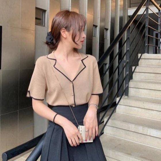 DODO* *เสื้อไหมพรมคอปก มีกระดุมหน้า ปลายแขนผ่าข้าง ใส่สวย แนวคุณหนู รูปที่ 8