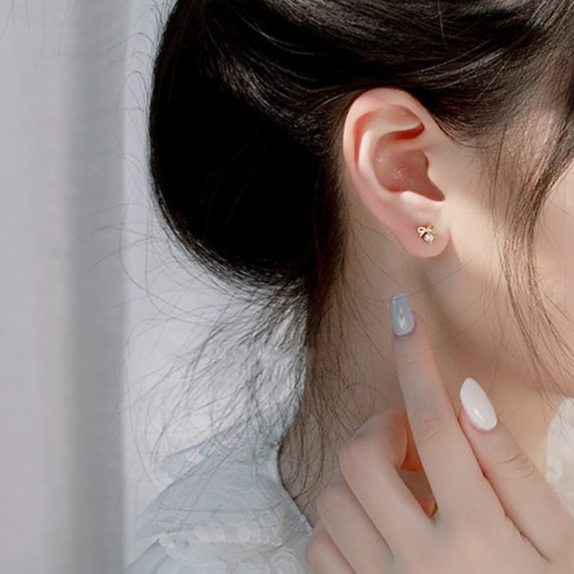 120-littlegirl gifts-Mini stud earrings ต่างหูเงิน s925 ชุบทอง 4 แบบ 4 ขนาด รูปที่ 7