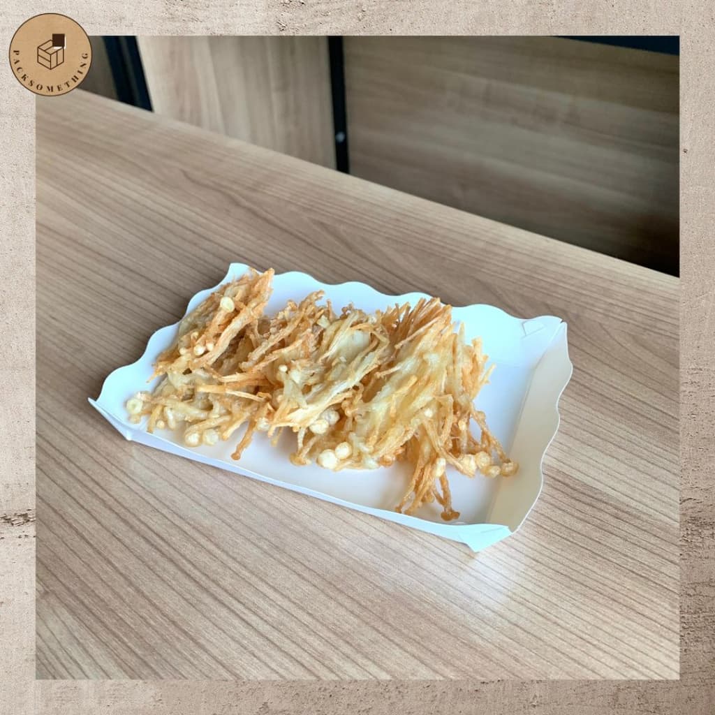 ถาดกระดาษใส่อาหาร สีขาว | ถาดขนมปัง ขอบหยัก | 3×3 / 4×4 / 4×6 นิ้ว | เคลือบกันซึม | Paper Tray รูปที่ 2