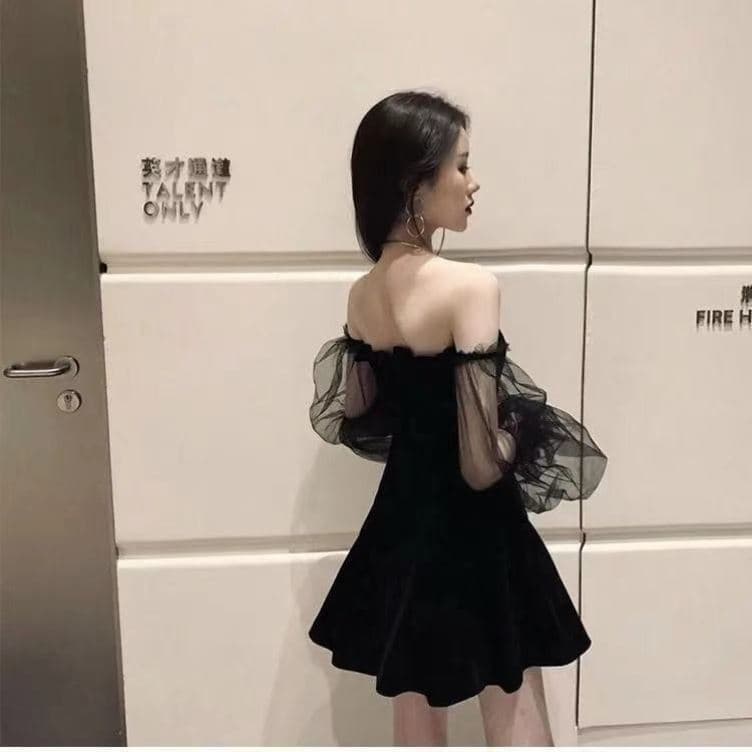 Eva Style COD เอวเซ็กซี่เอวบางชุดไหล่เดียว เชุดเดรสสีดำแขนยาว ชุดเดรสแขนพัฟสีดำ ปิดไหล่ รูปที่ 9