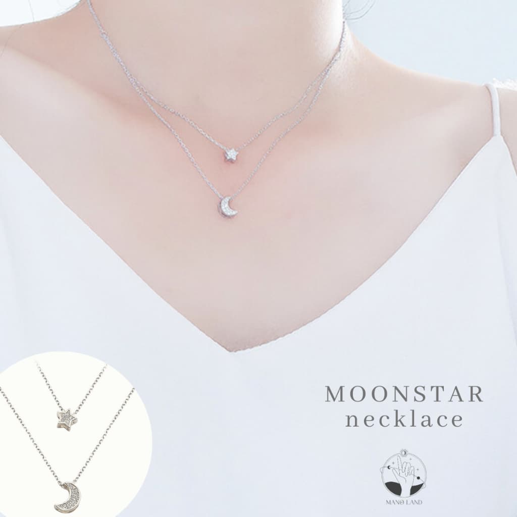 MNLMOONSTAR สร้อยคอสองชั้นห้อย จี้ดาวกับพระจันทร์ ไม่ลอกดำ ไม่แพ้ เครื่องประดับแฟชั่น ผู้หญิง เงินแท้ ของขวัญ มินิมอล รูปที่ 6