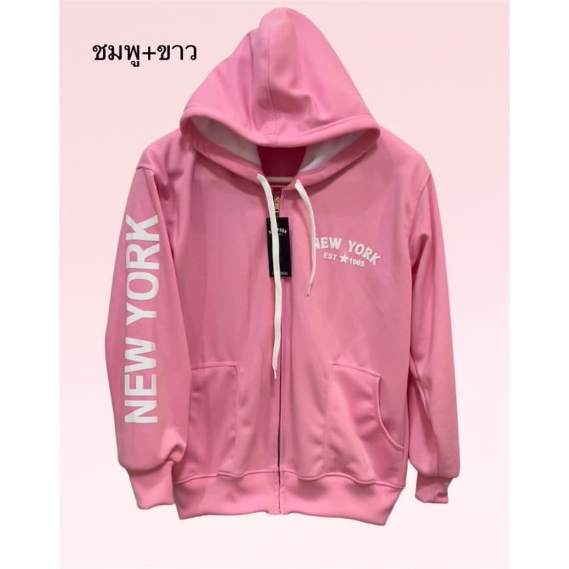 เสื้อคลุม new york รุ่นสกรีนแขนซิปเหล็กสีทอง หมวก2ชั้น รูปที่ 5