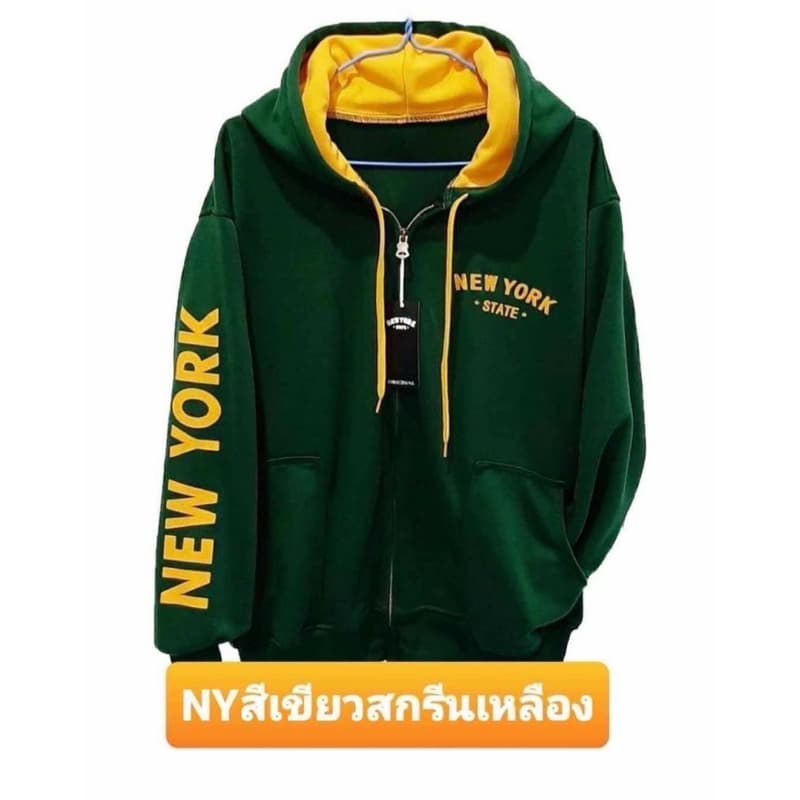 เสื้อคลุม new york รุ่นสกรีนแขนซิปเหล็กสีทอง หมวก2ชั้น รูปที่ 6