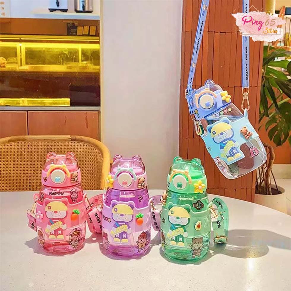 กระบอกน้ำ กระติกน้ำเด็กลายน่ารัก ขนาด 600ml พร้อมฝาครอบกันรั่วมีสายคล้อง น้ำหนักเบาและพกพาสะดวก รูปที่ 2
