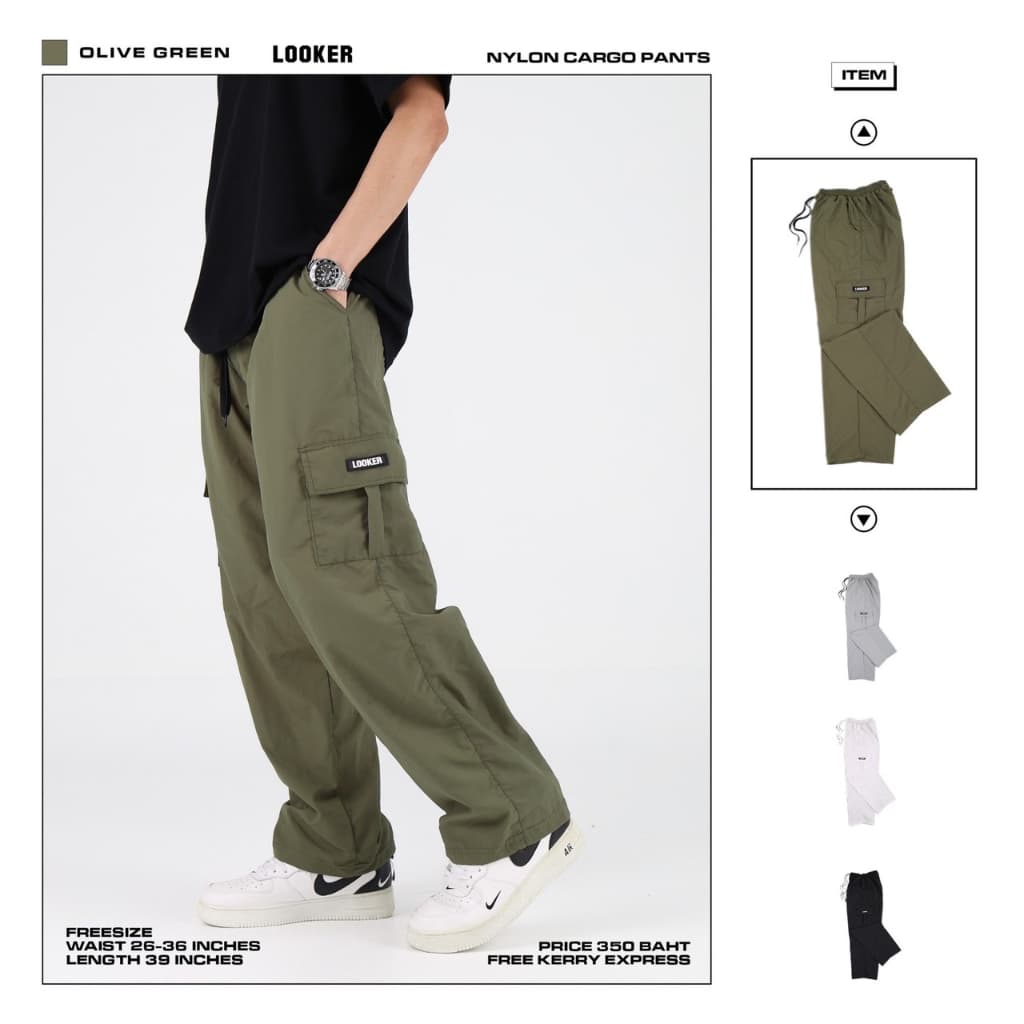 LOOKER - NYLON CARGO PANTS กางเกงขายาวผ้าร่ม ทรงคาร์โก้ รูปที่ 5
