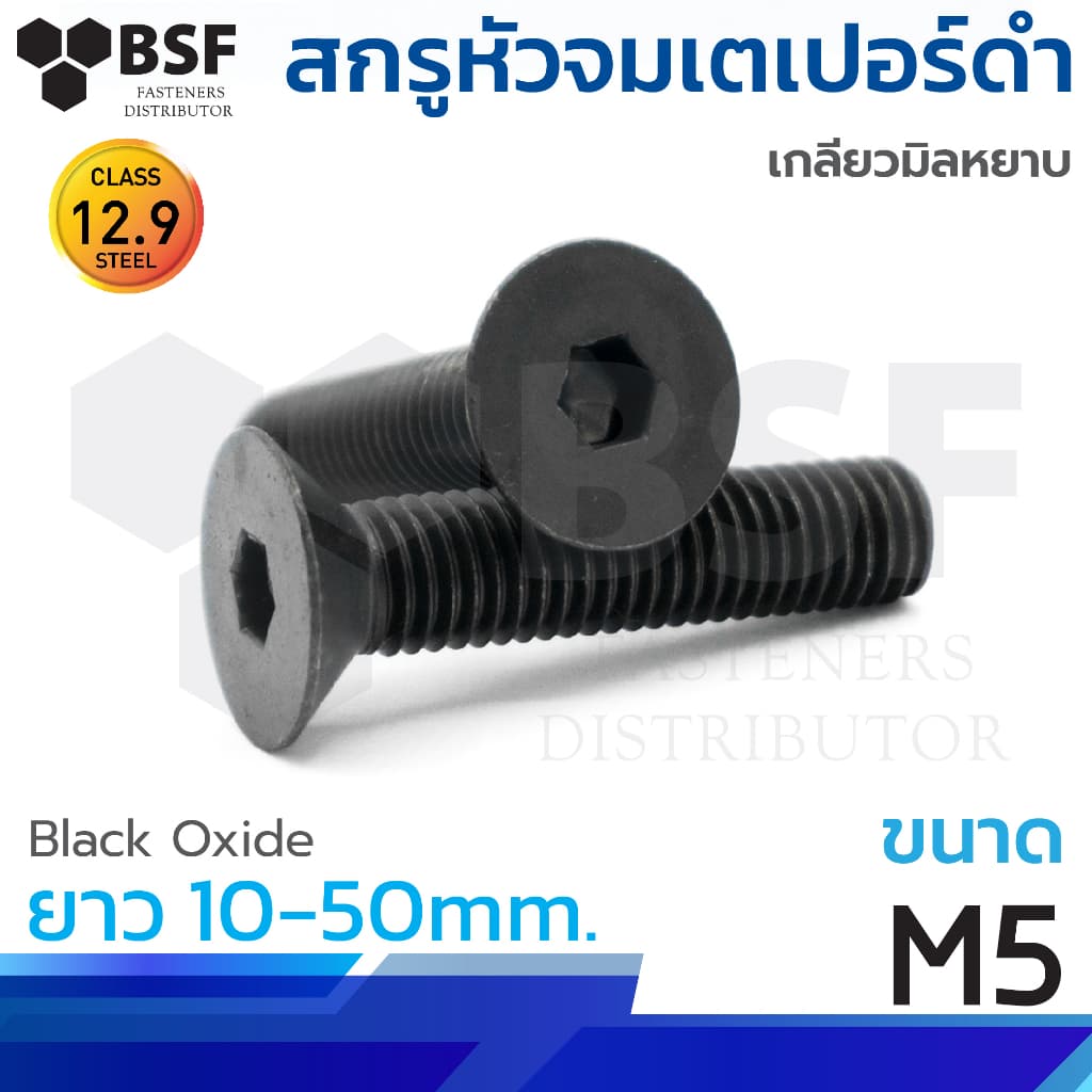 สกรูหัวจมเตเปอร์ดำ G12.9 ขนาดM5 x 10 ถึง 50mm. เกลียวมิลหยาบ รูปที่ 1