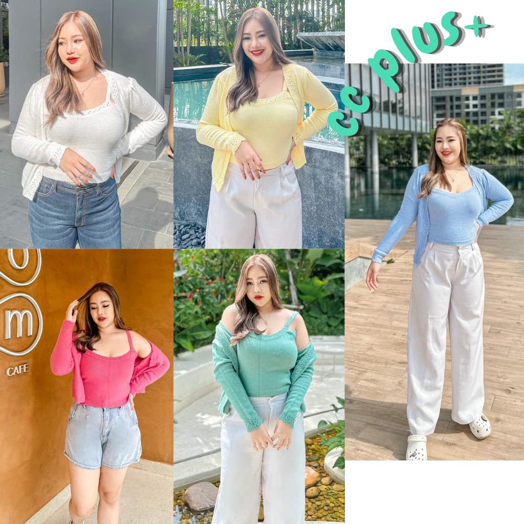 CiCi Plus+ Plus-Size ชุด Set เสื้อคลุม+สายเดี่ยวไหมพรม ผ้านุ่มใส่สบายยืดได้เยอะ สไตล์สาวโคเรีย รูปที่ 1