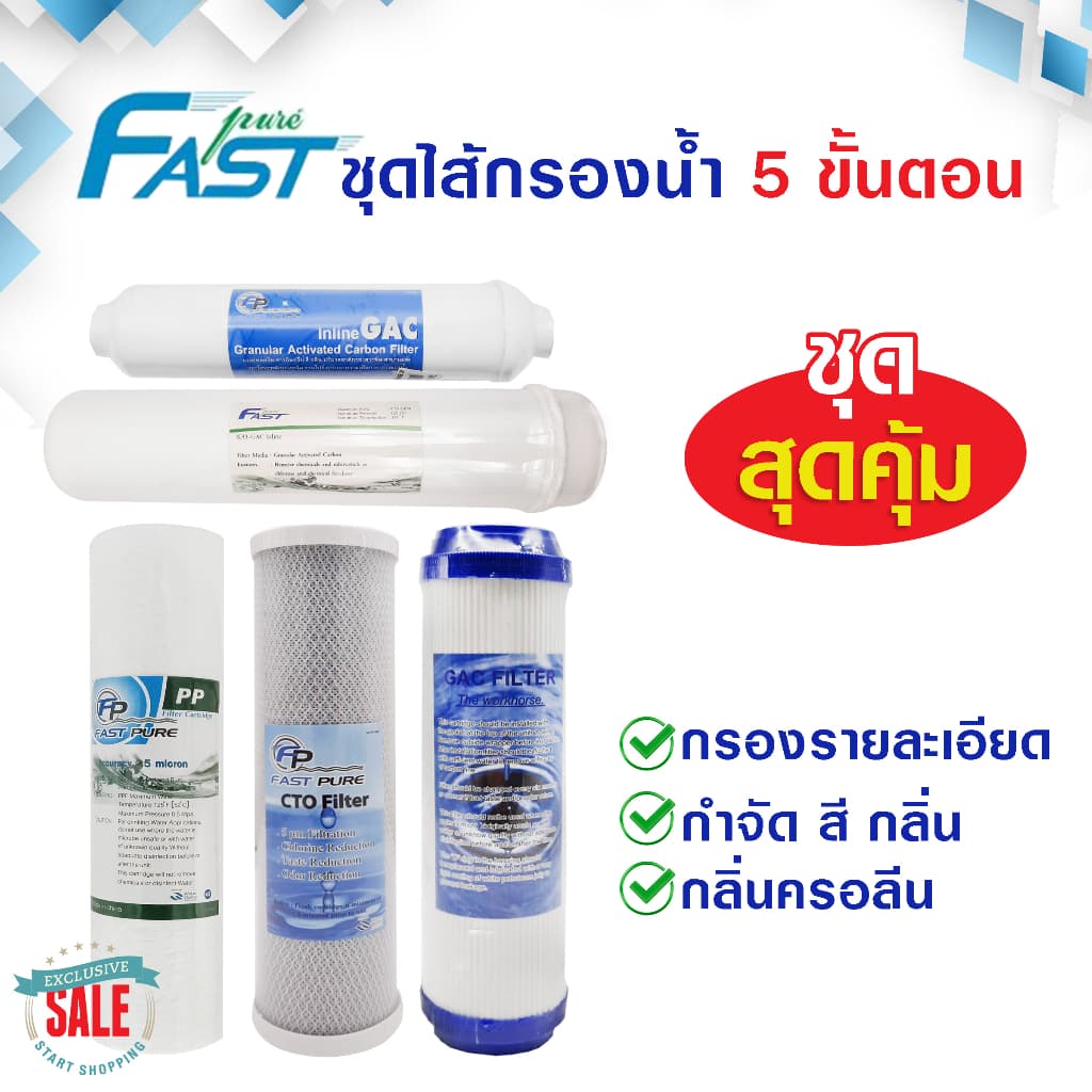 ไส้กรองน้ำ 5 ขั้นตอน Fastpure 3 ขั้นตอน ชุดไส้กรองน้ำดื่ม ไส้กรองน้ำดื่ม เครื่องกรองน้ำ เรซิ่น Fast Pure Mazuma Pure รูปที่ 2