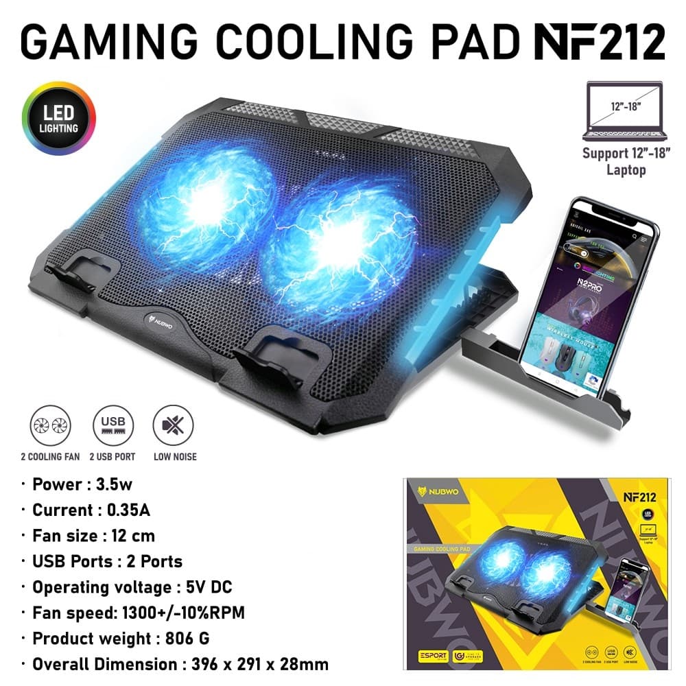 Nubwo NF-211 NF-212 NF-214 NF-235 พัดลมโน๊ตบุ๊ค พัดลมรองโน๊ตบุ๊ค Gaming Cooler pad พัดลมระบายความร้อนโน๊ตบุ๊ค ประกัน1 ปี รูปที่ 2