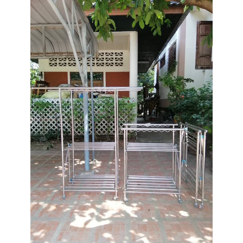 ราวตากผ้า ราวตากสแตนเลสพับได้ ราวคู่ 2 ชั้นวาง กว้าง 52 cm ปรับระดับสูงต่ำได้ 3 ระดับ ท่อบนดึงออกได้ มี2แบบ รูปที่ 5