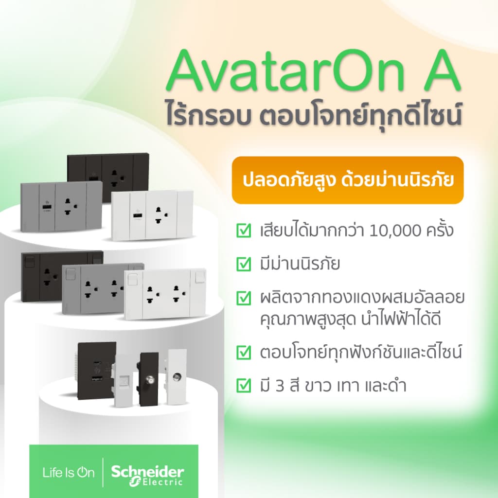 Schneider Electric ชุดสวิตช์ทางเดียว 3 ช่อง ขนาดเล็ก สีขาว รหัส A7033F_WE รุ่น AvatarOn A รูปที่ 4