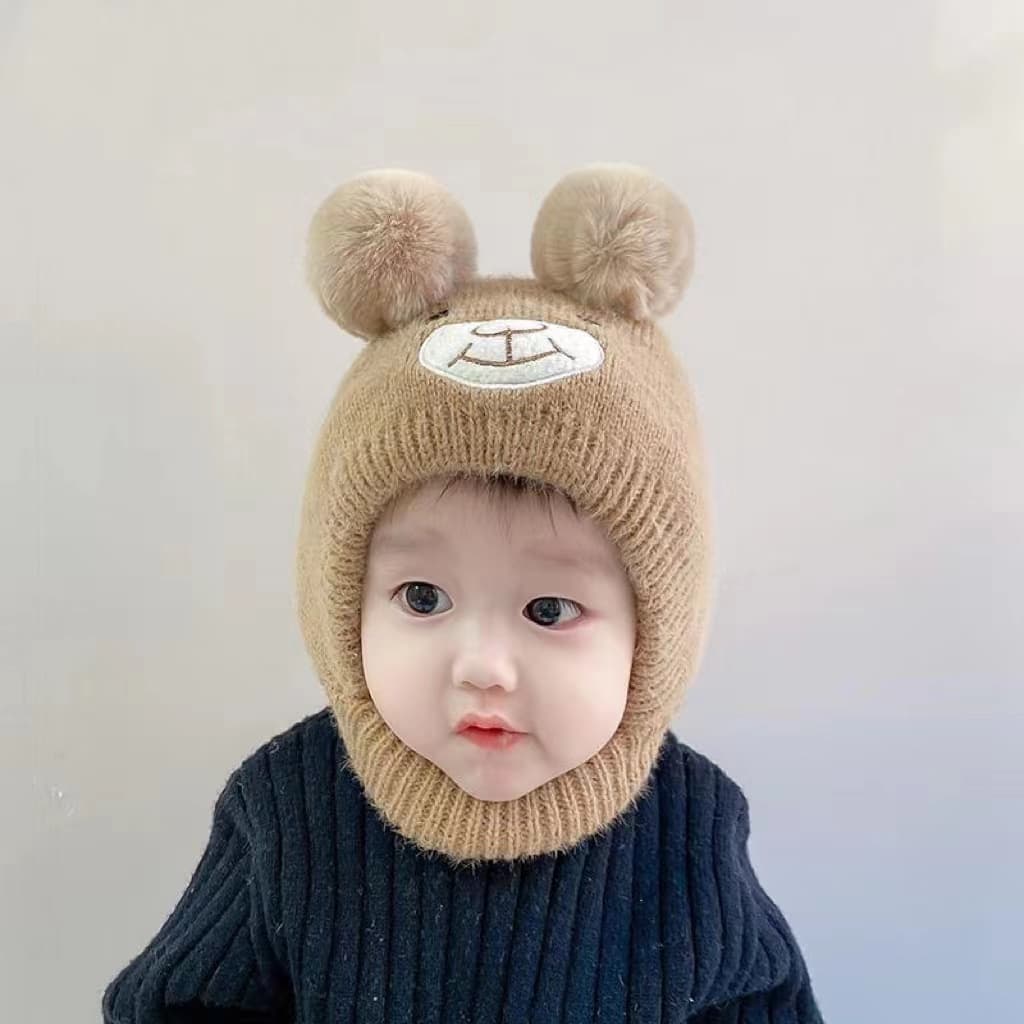 B6 หมวกเด็ก 2เดือน-2ปี รอบหัว:40-50 cm. หมวกไหมพรมแบบผูกคาง แต่งลายหมี หมวกแฟชั่นเด็ก รูปที่ 4