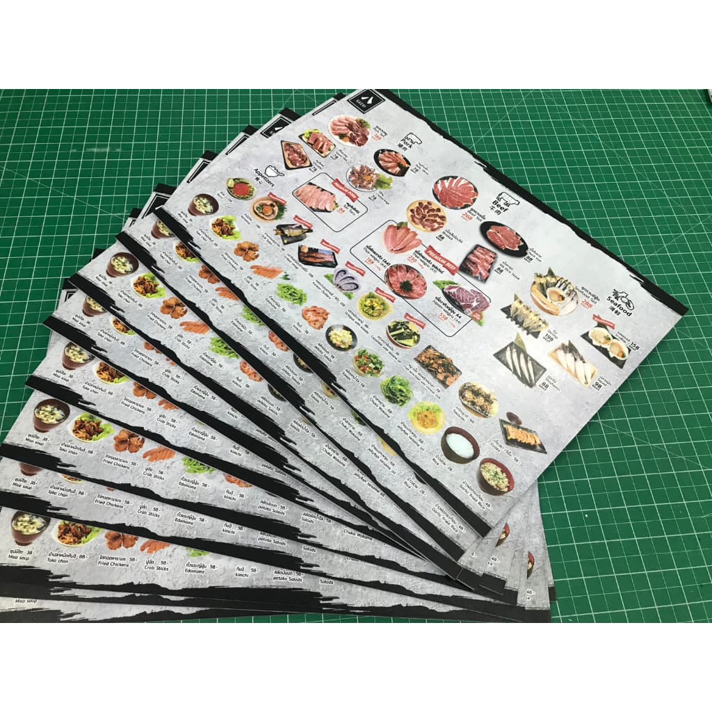 รับปริ้นท์ เมนูพลาสวูด แผ่นแข็ง ใส่ขาตั้ง เมนู รูปอาหาร ป้ายร้าน A5-A4-A3- งานคุณภาพ รูปที่ 3