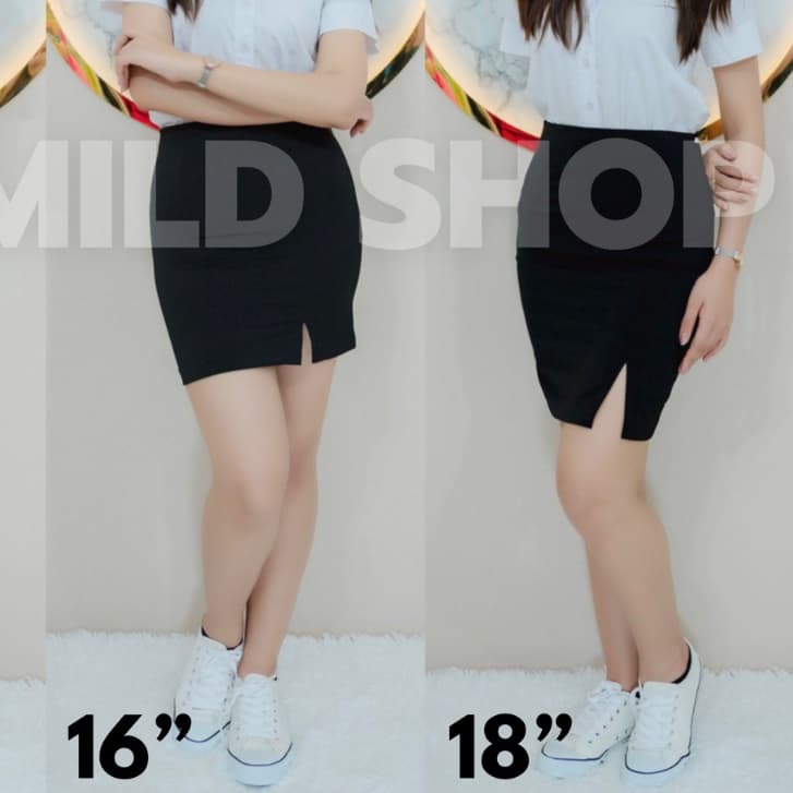 กระโปรงทรงเอผ่าหน้า กระโปรงนักศึกษา ยาว 16- 20 นิ้ว ผ้าฮานาโกะสีดำ มีไซส์ใหญ่ รูปที่ 4