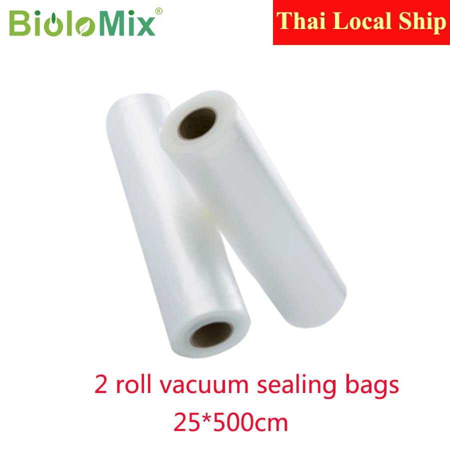 Biolomix 2 Rolls Vacuum Sealing Food Bags 25 *500cm ถุงซีลสูญญากาศสําหรับใส่อาหาร 2 แพ็ค (25ซม X 500ซม)