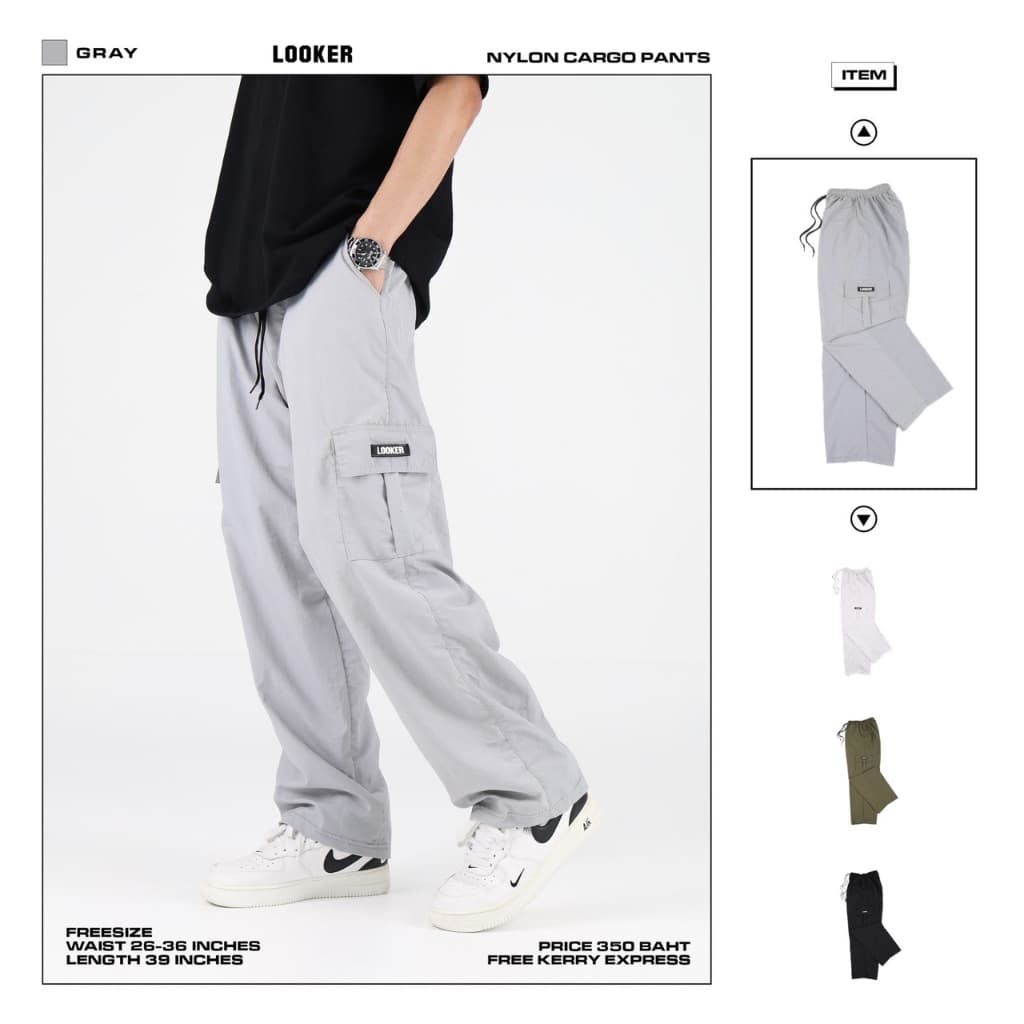 LOOKER - NYLON CARGO PANTS กางเกงขายาวผ้าร่ม ทรงคาร์โก้ รูปที่ 7