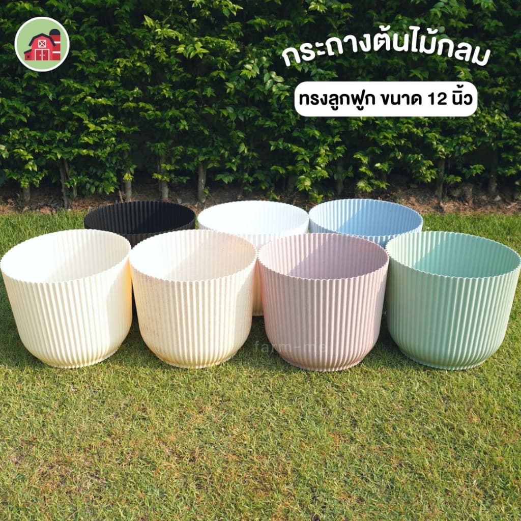 กระถางต้นไม้ ทรงลูกฟูก ขนาด 12นิ้ว สีพลาสเทล รูปที่ 1