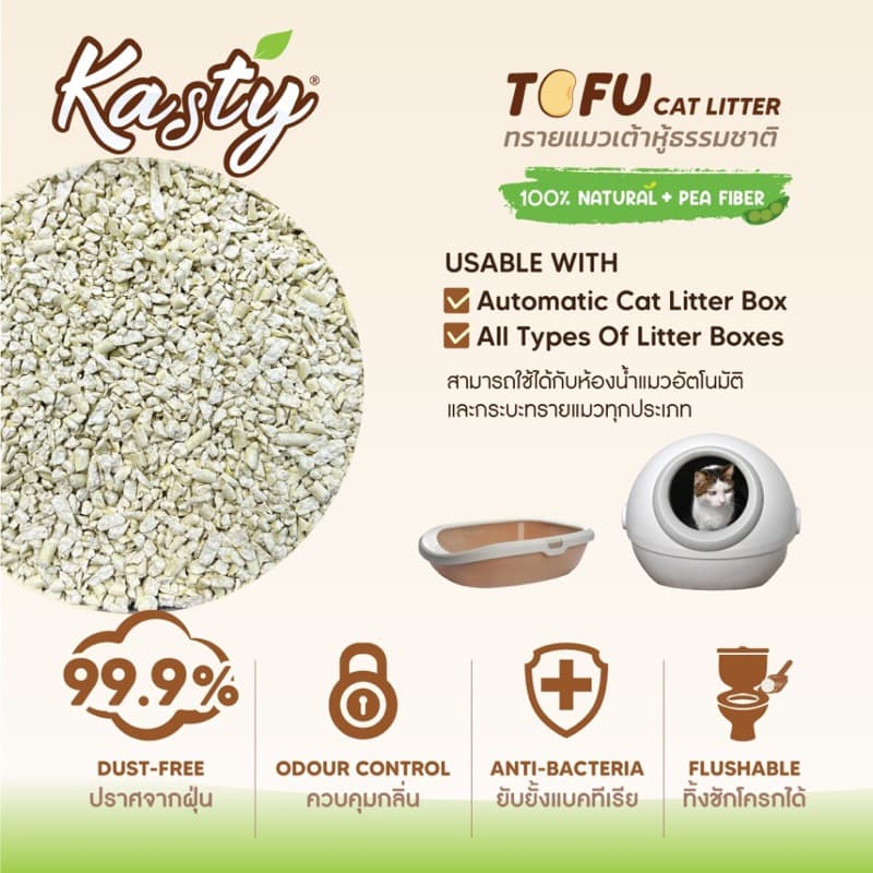 Kasty แคสตี้ ทรายแมวเต้าหู้ ธรรมชาติ 100% ขนาด 6 ลิตร ปราศจากฝุ่น ทิ้งชักโครกได้ รูปที่ 4