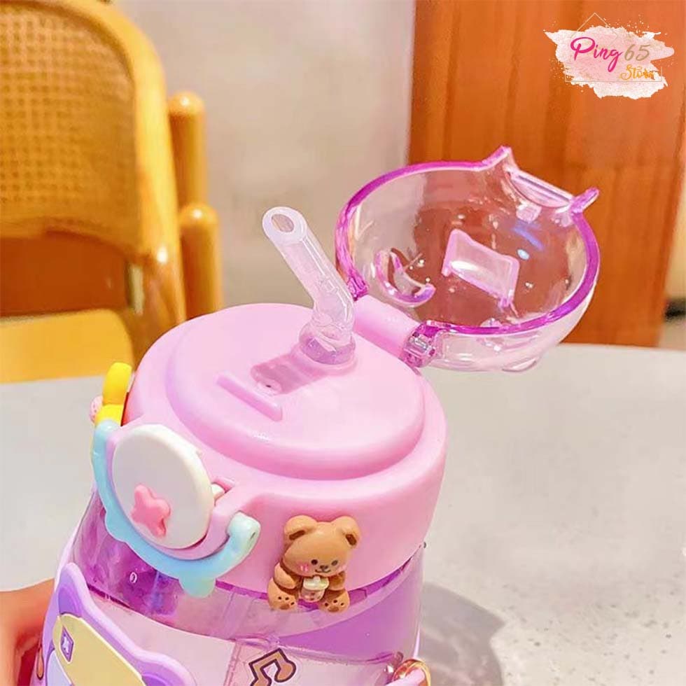 กระบอกน้ำ กระติกน้ำเด็กลายน่ารัก ขนาด 600ml พร้อมฝาครอบกันรั่วมีสายคล้อง น้ำหนักเบาและพกพาสะดวก รูปที่ 8