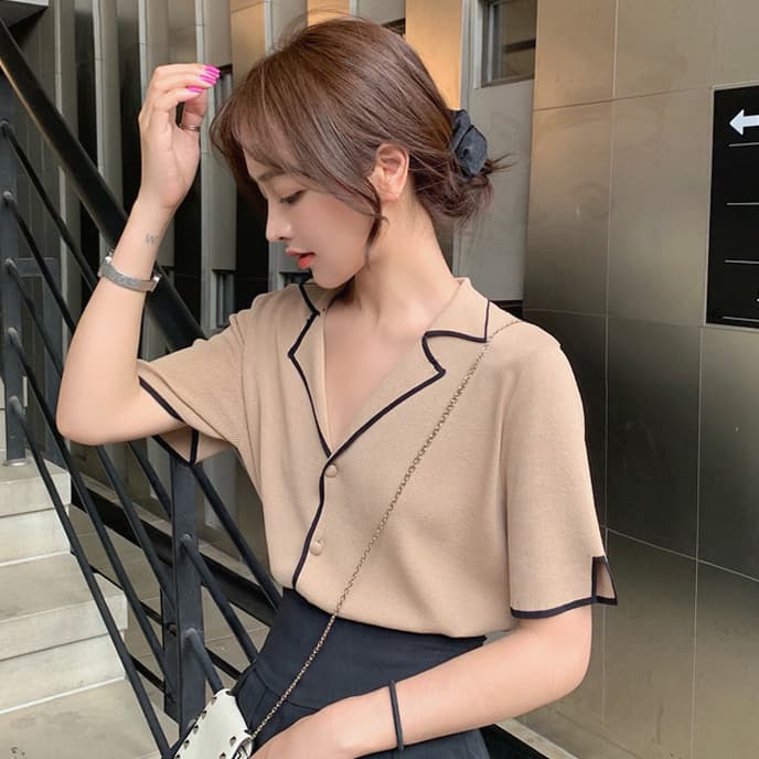 DODO* *เสื้อไหมพรมคอปก มีกระดุมหน้า ปลายแขนผ่าข้าง ใส่สวย แนวคุณหนู รูปที่ 4