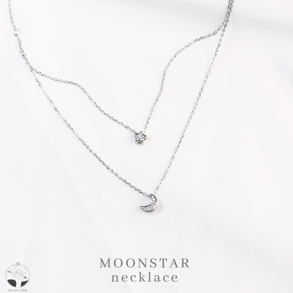 MNLMOONSTAR สร้อยคอสองชั้นห้อย จี้ดาวกับพระจันทร์ ไม่ลอกดำ ไม่แพ้ เครื่องประดับแฟชั่น ผู้หญิง เงินแท้ ของขวัญ มินิมอล รูปที่ 3