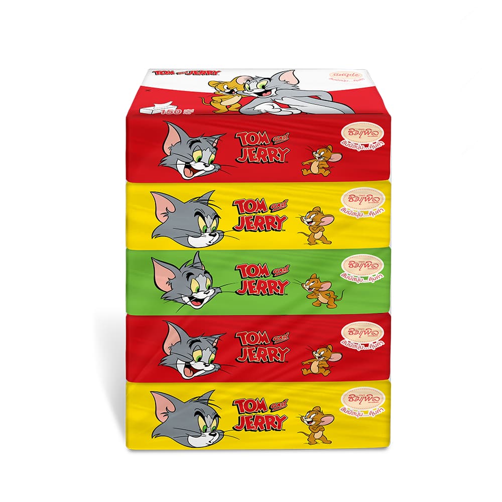 Simple : กระดาษทิชชู่ลายทอมแอนด์เจอร์รี่_Soft Pack 150 แผ่น x 5 ห่อ/แพ็ก รูปที่ 3