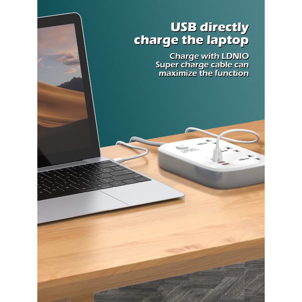 LDNIO SC3416 ปลั๊กพ่วง3Socketรองรับ65W PD3.0+60W QC3.0 Fast chargeชาร์จเร็ว กำลังไฟ 3250W-สายยาว 2เมตร รูปที่ 6