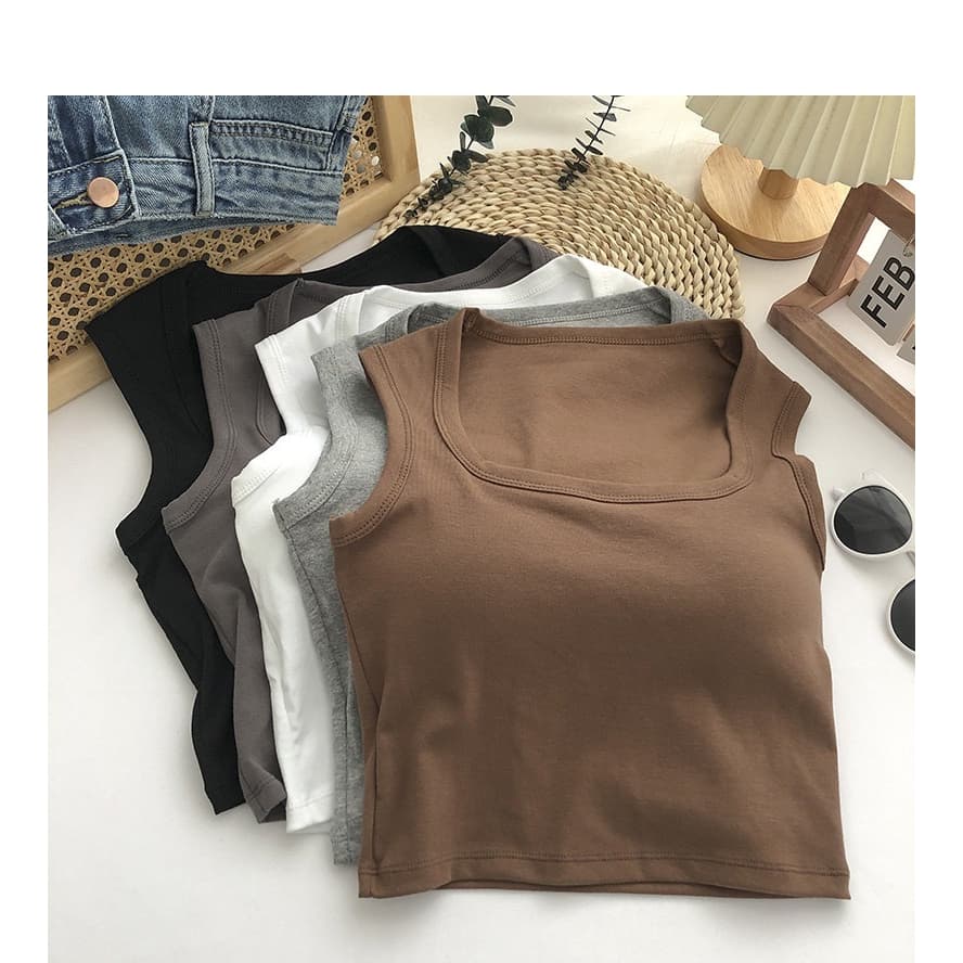 เสื้อกล้ามแฟชั่นแขนกุด B-074 เนื้อผ้านิ่มใส่สบาย มีฟองน้ำในตัว มีหลายสี รูปที่ 1
