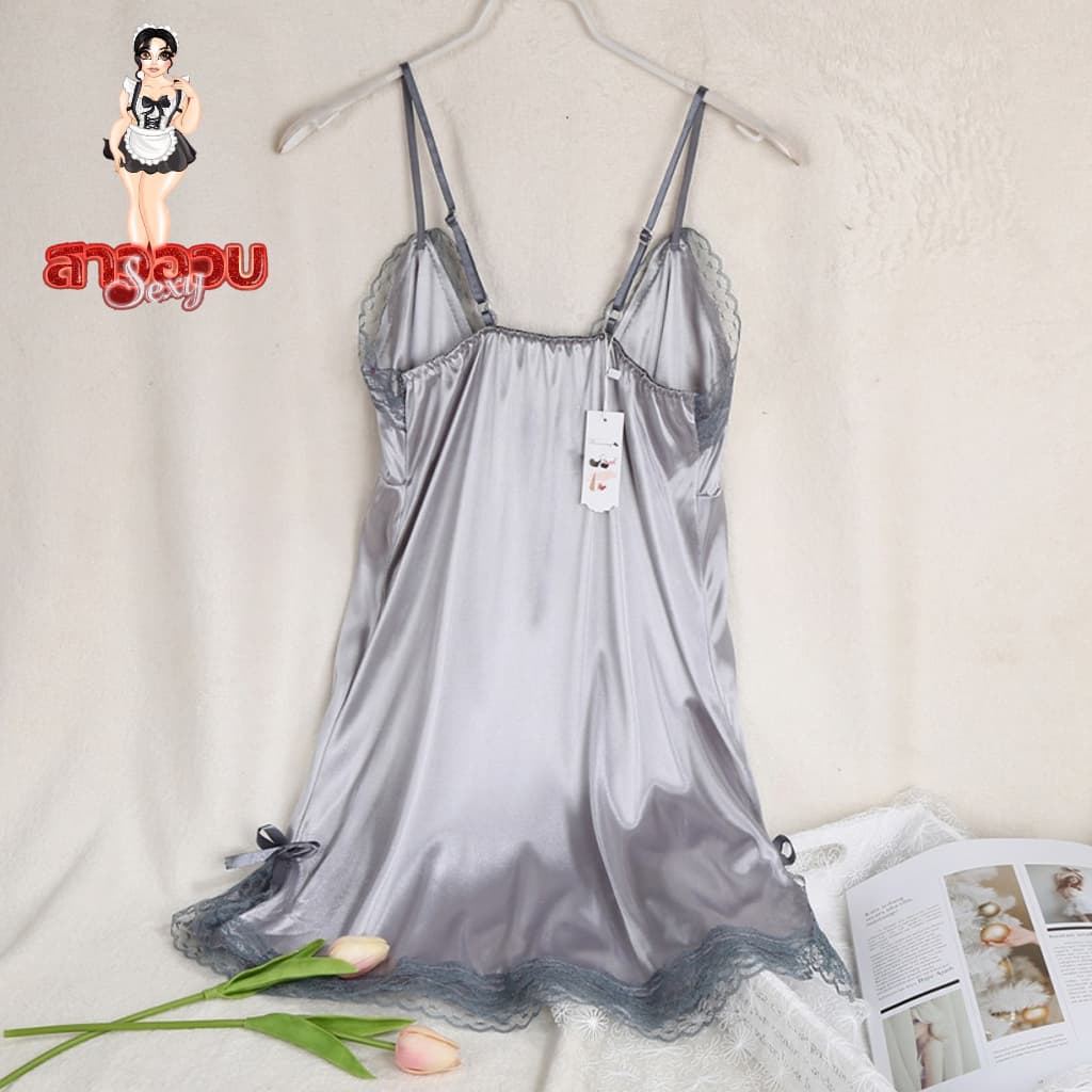 ชุดนอนสายเดี่ยว ชุดเดรสกระโปรง ผ้าซาติน มีให้เลือกหลายสี 4 ไซต์ หนัก 95 กก ก็ใส่ได้ M-326 รูปที่ 7