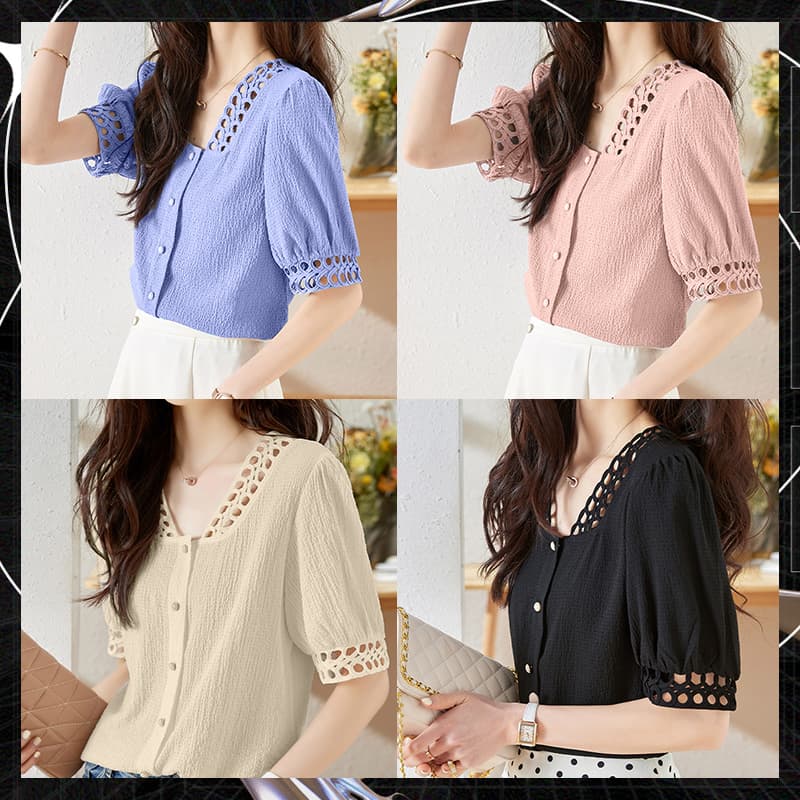 FBAShop ใหม่มากแฟชั่น เสื้อยืดผู้หญิง คอวี แต่งกระดุมแถวเดียว สุดชิค สไตล์เกาหลี แฟชั่นฤดูร้อน มันเริ่ดมากๆเลยนะ รูปที่ 2
