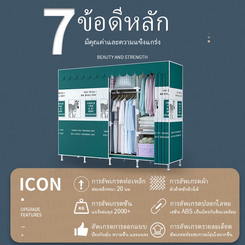 ตู้เสื้อผ้า 201 ซม. แข็งแรงและทนทานน้ำหนักของตู้เสื้อผ้าผ้าใบคือ 500 กก. กันน้ำและกันฝุ่นต้องมีการประกอบที่กำหนดเอง รูปที่ 2