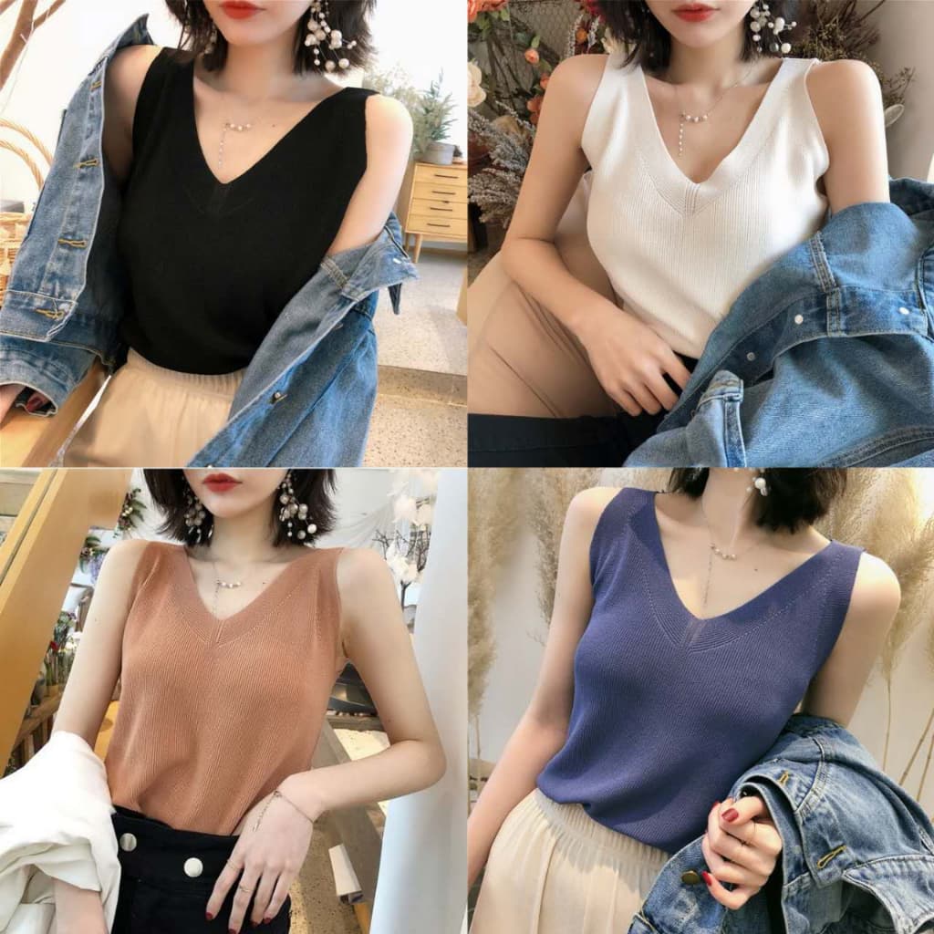 SELLเสื้อผ้าผู้หญิง เสื้อแขนกุดไหมพรม คุณภาพดีสวมใส่สบาย เสื้อกล้ามผ้ายืด คอวี รูปที่ 1
