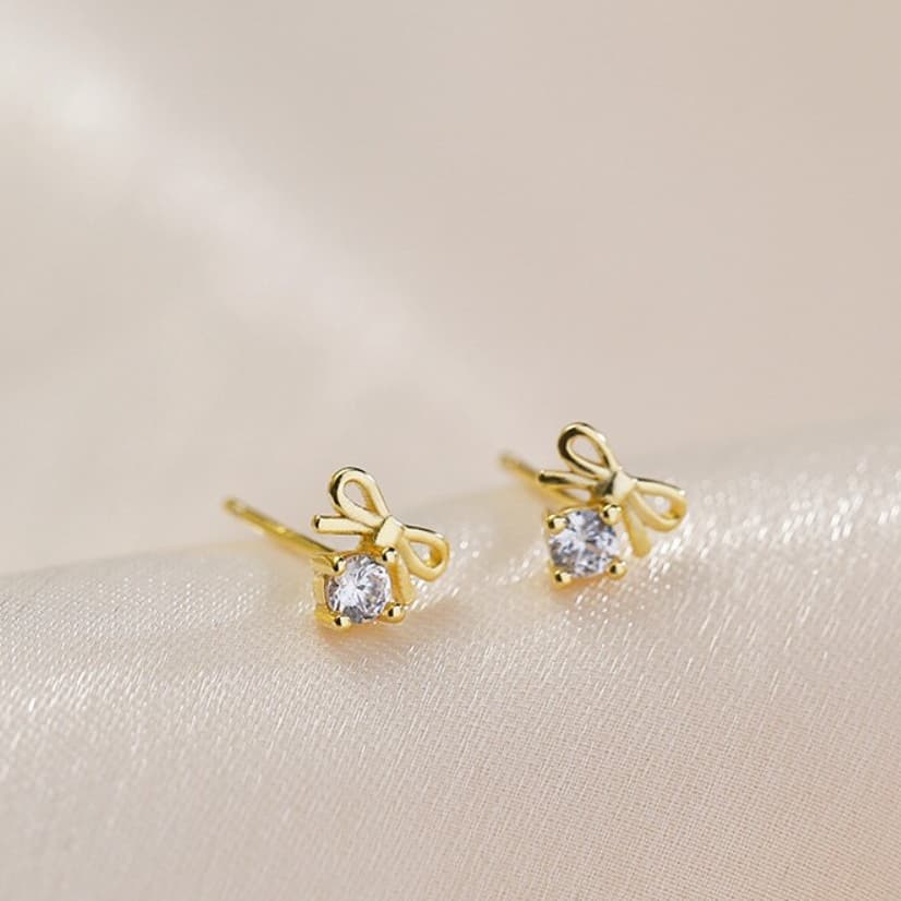 120-littlegirl gifts-Mini stud earrings ต่างหูเงิน s925 ชุบทอง 4 แบบ 4 ขนาด รูปที่ 2
