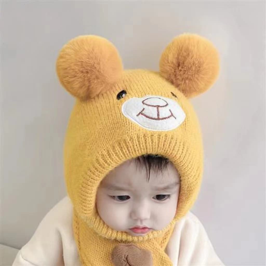 B6 หมวกเด็ก 2เดือน-2ปี รอบหัว:40-50 cm. หมวกไหมพรมแบบผูกคาง แต่งลายหมี หมวกแฟชั่นเด็ก รูปที่ 3