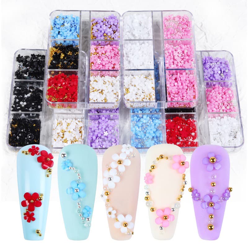 อะไหล่ดอกไม้สำหรับตกแต่งเล็บ DIY แบบคละสีอะไหล่เงิน-ทอง 6/ช่อง ในไทย รูปที่ 1