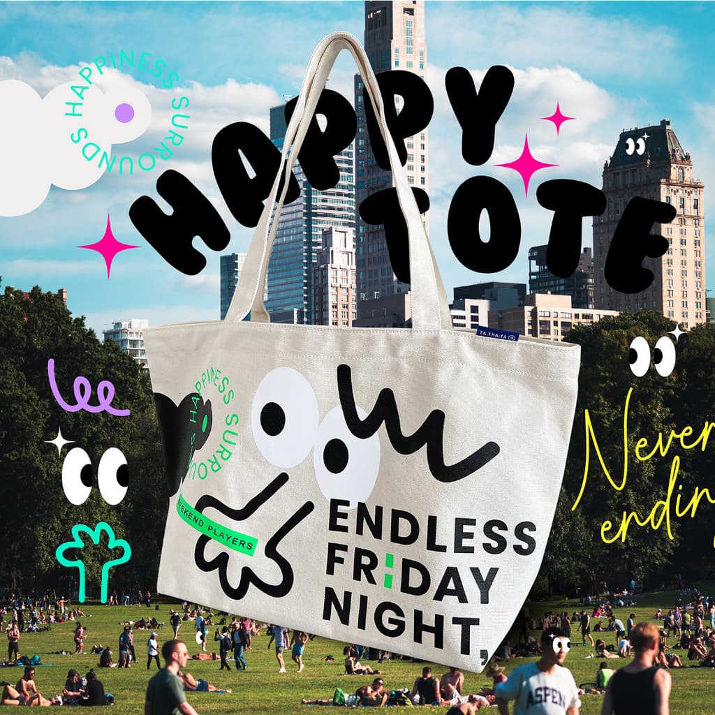 Happy canvas tote กระเป๋าผ้าแคนวาส รูปที่ 1