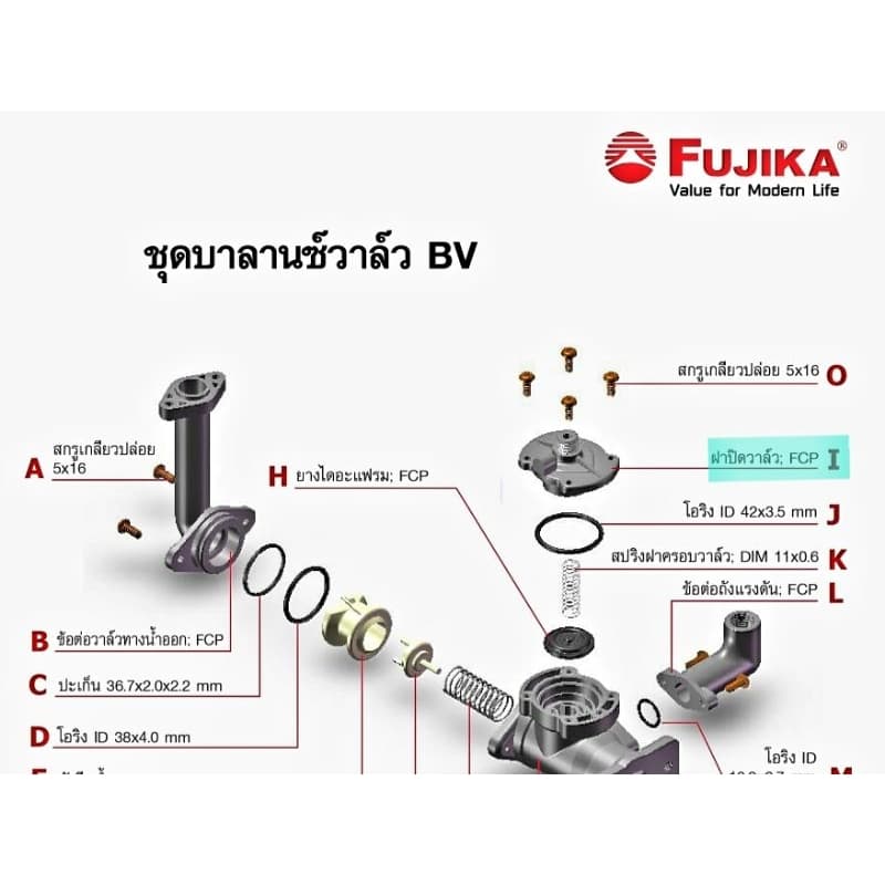 อะไหล่ปั๊มน้ำ Fujika ชุดวาล์วสมดุลย์ ใช้กับปั๊มน้ำฟูจิก้ารุ่นที่ไม่มีรูใส่สายบาลานซ์วาล์ว FCP-111, FCP-150, FCP-250 รูปที่ 5