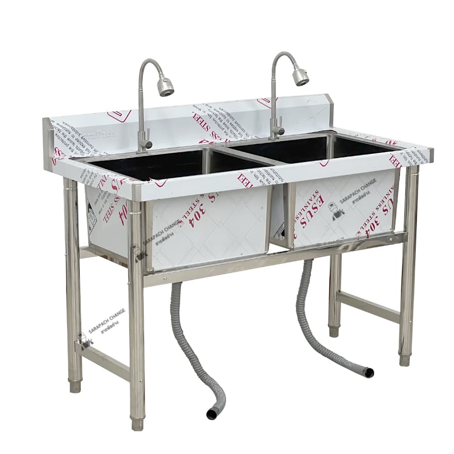 อ่างล้างจาน 2 หลุม 120x60x80 เกรด304 หลุมลึก30ซม ซิงค์ 2 หลุม Double Bowl Sink SK120-60-ST237S รูปที่ 3